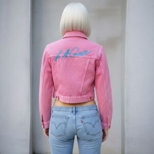 L.A. Gear x Forever 21 Pink Cropped Denim Jacket – Retro Y2K Streetwear - Size M
